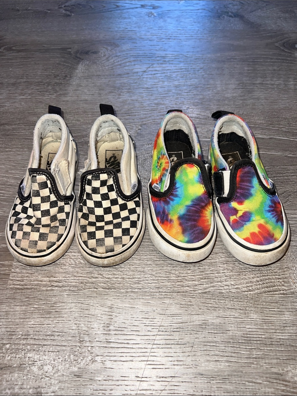 Vans Toddler Boys Girls Unisex Size 7 Slip On Sneaker Checkers Rainbow Bundle